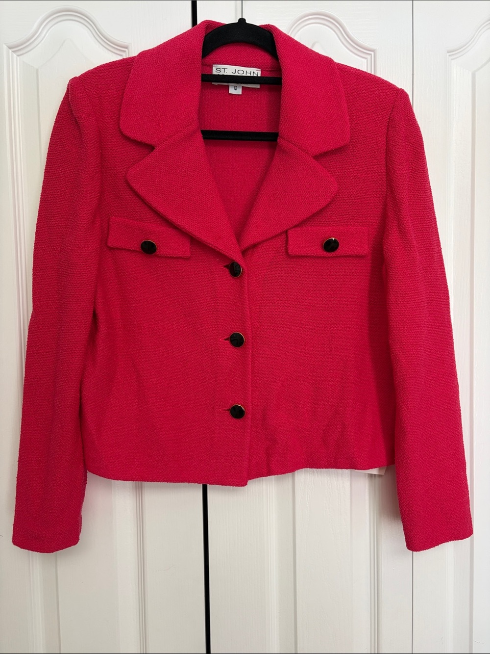St. John Collection Marie Gray Vibrant Pink Bouclé Blazer 12